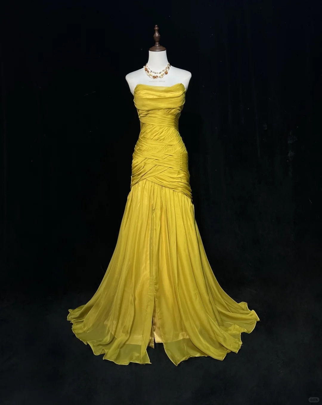 Gelbes elegantes langes Tüll-Ballkleid, Abendkleid nv4926
