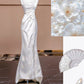 Robe de soirée longue en satin blanc à fleurs, élégante, robe de bal, robe de soirée nv4542