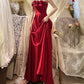 Red delicate floral long elegant satin ball gown evening dress nv4317