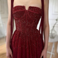 NiceVestidos - Robe de bal longue en tulle bordeaux à paillettes scintillantes NV5841