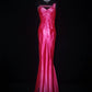 Robe de soirée longue en satin rose rouge Barbie Princess Fashion, épaules dénudées, dos nu, nv5205