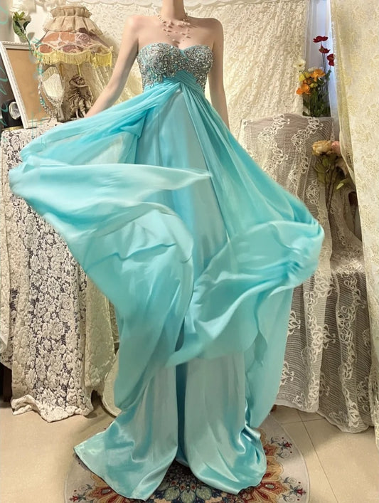 Blue beaded beautiful mermaid long chiffon ball gown evening dress party dress nv4322