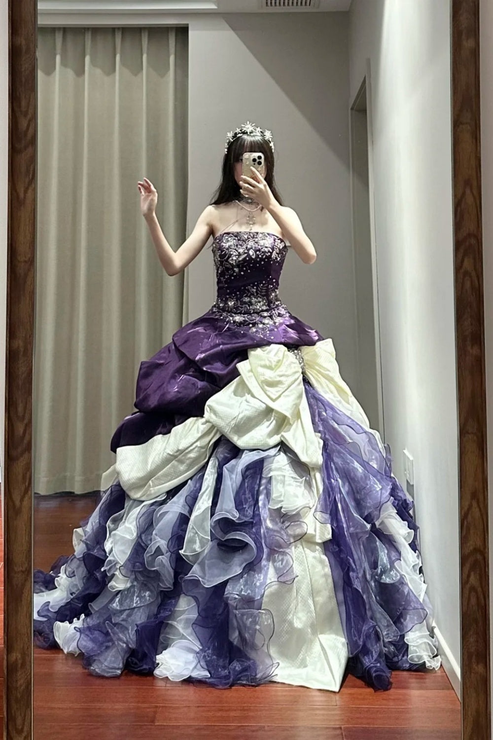 NiceVestidos - Robe de bal longue en satin et tulle violet, style princesse vintage, exquise, perlée, pour 16e anniversaire, NV5665