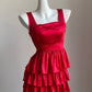 Rotes, kurzes Satin-Heimkehrkleid mit Rüschen, Geburtstagskleid, NV5159