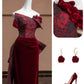 Robe de soirée longue en velours bordeaux à fleurs, élégante et tendance, nv4733