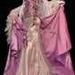 🌸Robe de soirée longue en satin à fleurs roses et violettes, robe de fée nv4433