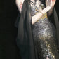 Blaues wunderschönes, exquisites, langes Satin-Ballkleid mit Perlen, Abendkleid, Partykleid, NV4378