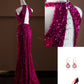 Robe de soirée longue rose à paillettes scintillantes nv4750