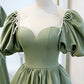 Simple A Line Green Satin Long Prom Dress, Evening Dress Custom Size nv389