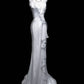 Robe de soirée sirène blanche à volants, élégante et longue en tulle, tenue de bal, d'anniversaire, nv4544