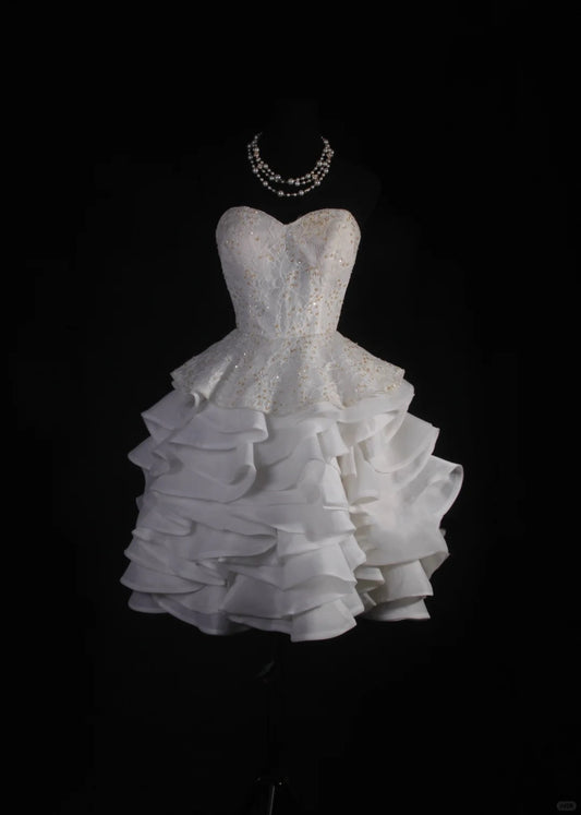 Wunderschönes, zartes, perlenbesetztes, kurzes Tüll-Heimkehrkleid in Weiß, Prinzessinnen-Abschlussballkleid, Abendkleid, Hochzeitskleid nv4126