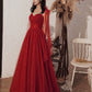 Burgunderrotes langes Ballkleid-Abendkleid aus Tüll mit Pailletten nv1900