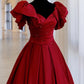 Robe de soirée longue en satin bordeaux coupe trapèze nv1966