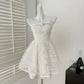 Robe de soirée courte en dentelle blanche et noire nv4383