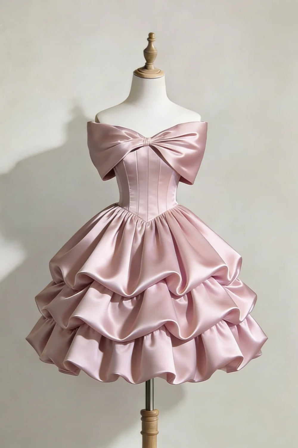 Kurzes, pinkfarbenes Satin-Abendkleid NV6595