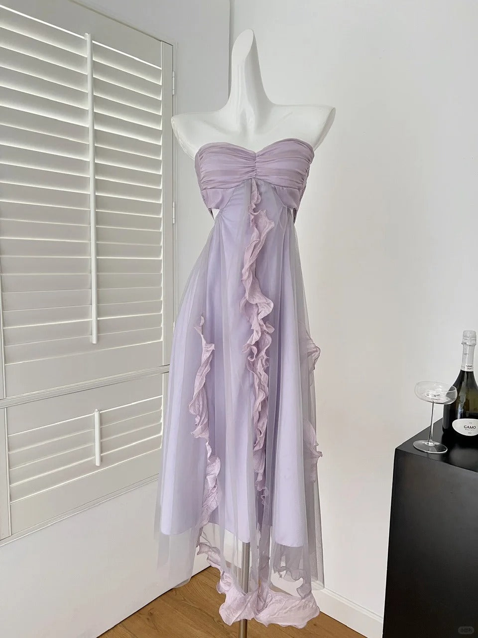 Robe de soirée longue en mousseline violette, robe de bal, robe d'anniversaire, nv4639