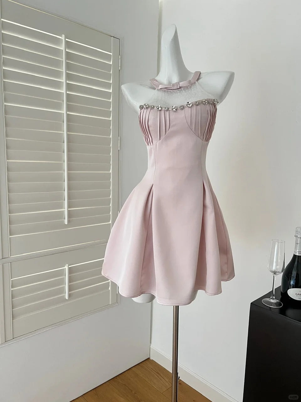Rosa Perlen Süßes Kurzes Satin Homecoming Kleid Geburtstagskleid nv4785
