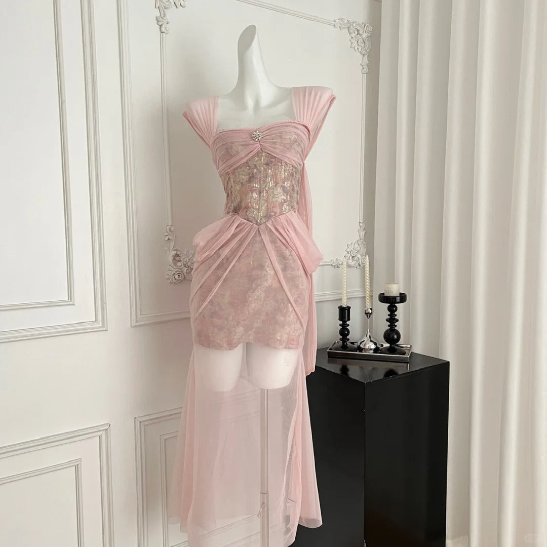 Robe de soirée courte en tulle à fleurs roses, robe de bal, robe d'anniversaire, robe de soirée nv4447