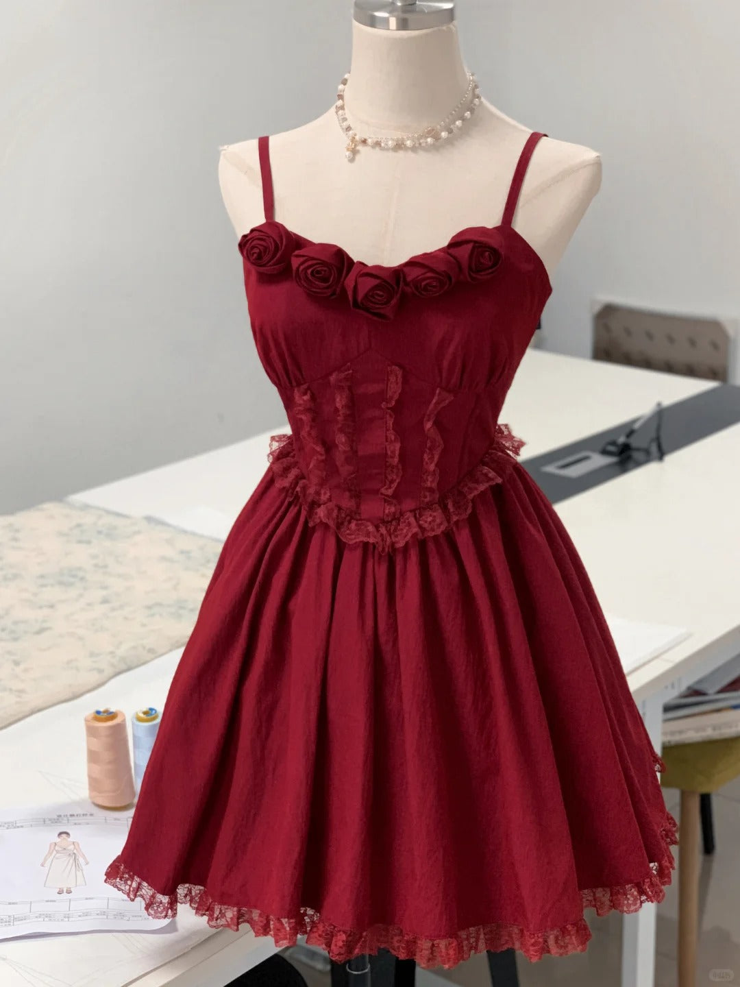 Robe de soirée courte en tulle à fleurs rouges, robe de bal, robe d'anniversaire, nv4525