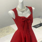 Robe de bal courte en satin rouge à nœud, tenue de soirée, d'anniversaire, nv4526