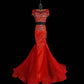 Red Gorgeous Vintage Elegant Exquisite Beaded Short Sleeve Long Mermaid Mermaid Dress Satin Tulle Chiffon Ball Gown Evening Dress Party Dress Wedding Dress Prom Dress nv3962