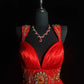 Red Gorgeous Elegant Fashion Exquisite Gemstone Beads Short Satin Tulle Ball Gown Evening Dress Prom Dress Homecoming Gown nv3871