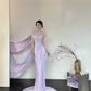 Robe de soirée sirène longue en satin violet, élégante et exquise, longueur au sol, robe de mariée nv4058