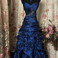 Robe de soirée longue en satin bleu à strass, longueur au sol, pour adulte, nv4423