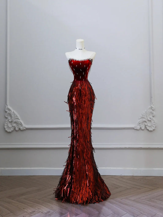 Burgundy gorgeous shiny mermaid elegant long prom dress evening dress graduation dress nv4335