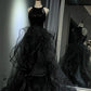 Schwarzes, glänzendes langes Ballkleid NV6624