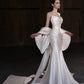 Wunderschönes, exquisites, langes, mit Perlen besetztes Satin-Meerjungfrauen-Ballkleid mit schmalem Abendkleid und Brautkleid nv4127
