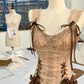 Brown Sweet Floral Beaded Short Satin Chiffon Homecoming Dress Prom Dress Birthday Dress nv4521