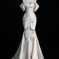 White Gorgeous Exquisite Beaded Long Satin Floor Length Mermaid Slim Ball Gown Evening Gown Wedding Dress nv4124