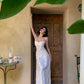 White Embellished Embroidery Gown: Thin Strap Backless, Flowy Chiffon, High-end Date Evening Gown NV6405