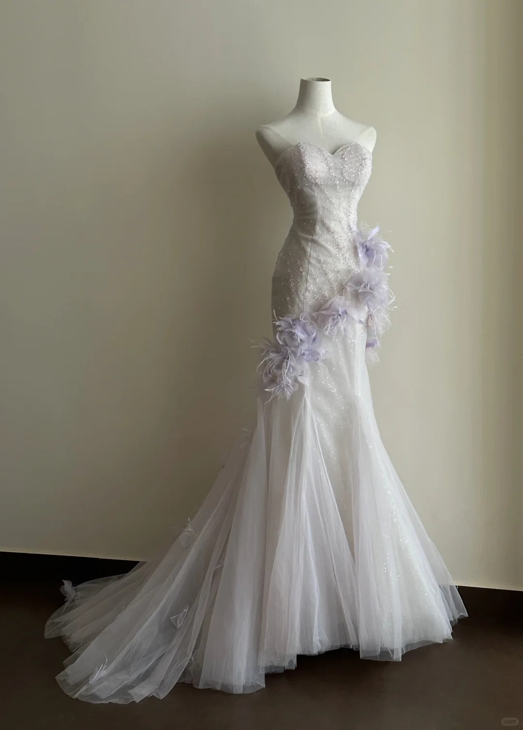 Robe de soirée sirène longue en tulle, élégante et élégante, à fleurs, violet clair, coupe ajustée, longueur au sol, robe de mariée nv4046