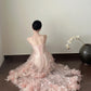 Rosa Elegant Retro Mode Romantisch Lang Bodenlang Schleppendes Chiffon Tüll Ballkleid Abendkleid Geburtstag/Urlaub/Hochzeitskleid Ballkleid Brautkleid nv4075