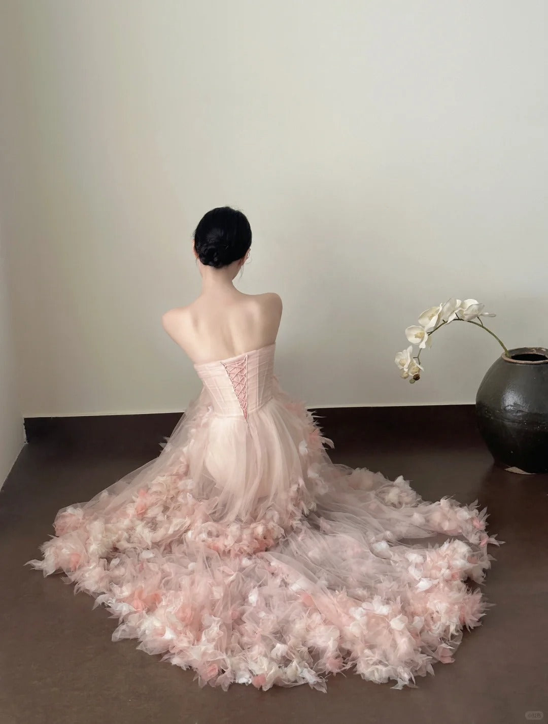 Rosa Elegant Retro Mode Romantisch Lang Bodenlang Schleppendes Chiffon Tüll Ballkleid Abendkleid Geburtstag/Urlaub/Hochzeitskleid Ballkleid Brautkleid nv4075