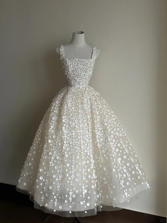 Weißes wunderschönes stilvolles elegantes langes exquisites Blumentüll-Ballkleid-Abendkleid nv4068