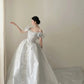 Robe de mariée blanche magnifique et exquise, longue et perlée, en satin, avec traîne, motif floral, robe de bal, robe de soirée, nv4069