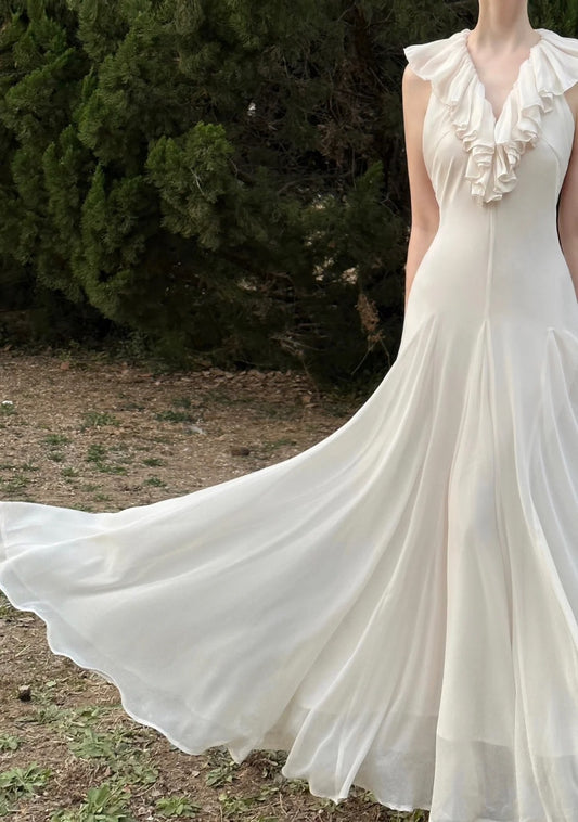 White Elegant Vintage Fashion Romantic Long Floor Length Chiffon Ball Gown Evening Dress Birthday/Vacation/Wedding Guest Party Dress Prom Dress nv4072