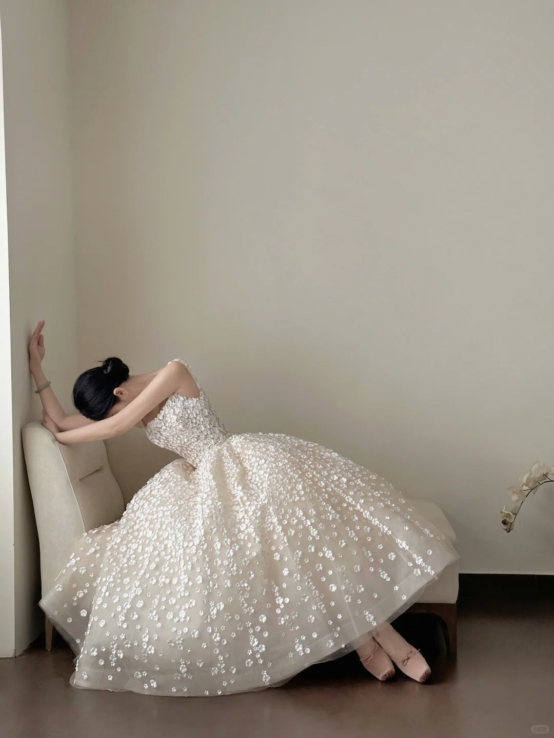 Robe de soirée blanche magnifique, élégante et longue, en tulle floral exquis, nv4068