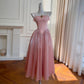 Robe de soirée vintage rose en satin doux, robe de bal, robe de fête d'anniversaire, robe de soirée nv4673