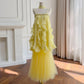 Robe de soirée jaune longue/courte en tulle et mousseline de soie, robe de bal, robe de fête d'anniversaire, costume deux pièces nv4670
