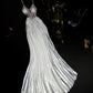 Robe de soirée élégante longue en satin avec perles argentées, tenue de bal, nv4687