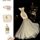 Robe de bal longue en tulle à perles, décolleté en cœur, couleur champagne doré, exquise, à la mode, nv5256