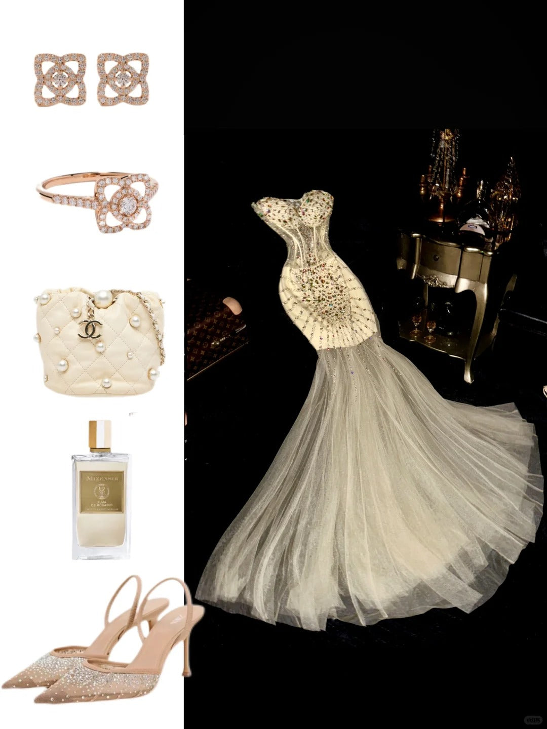 Robe de bal longue en tulle à perles, décolleté en cœur, couleur champagne doré, exquise, à la mode, nv5256