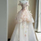 NiceVestidos - Style féerique floral : Robe de mariée rose et blanche en tulle clouté à fleurs 3D, épaules dénudées, longueur au sol, NV5815