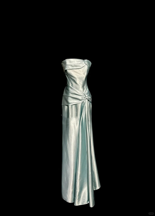Mint Green Elegant Long Satin Ball Gown Evening Dress Party Dress nv4197