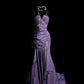 Robe de soirée élégante en satin violet vintage avec perles et pierres précieuses, à bretelles spaghetti, longue et longue, robe de bal, robe d'anniversaire, nv4140
