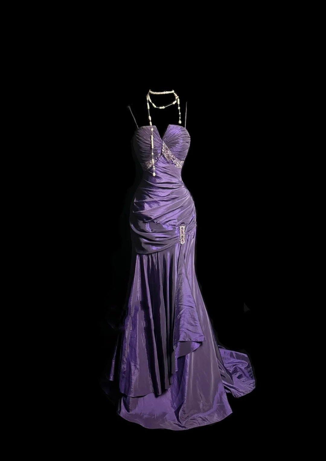 Robe de soirée élégante en satin violet vintage avec perles et pierres précieuses, à bretelles spaghetti, longue et longue, robe de bal, robe d'anniversaire, nv4140